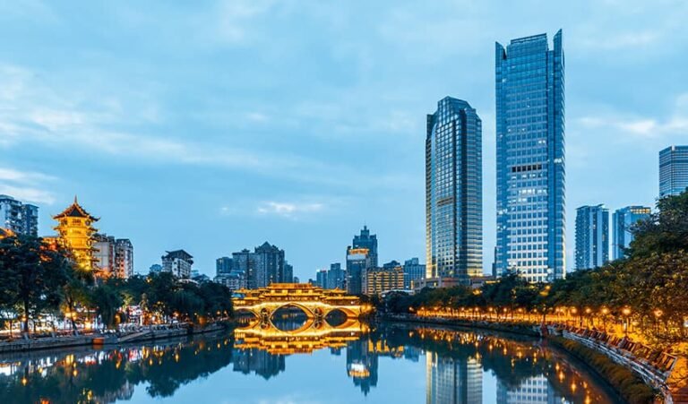 night view of jiuyan bridge in chengdu