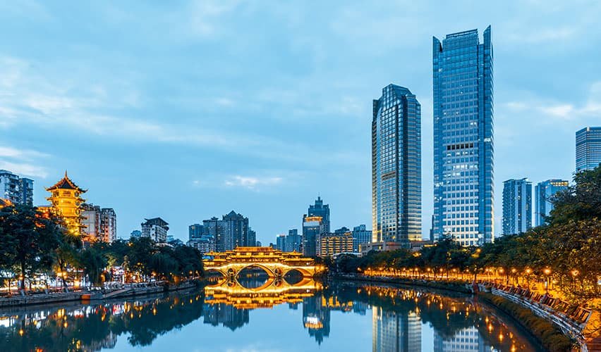 night view of jiuyan bridge in chengdu